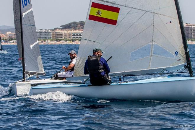 Victor Serrano leads Miguel Fernandez-Vasco round the top mark in Race 1 ©  Robert Deaves